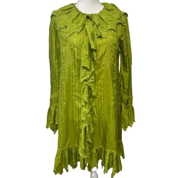 Blumarine Dresses & Skirts - Blumarine Silk Lime Green Long Sleeve Dress SZ 40 Italian/US 4 Feminine Fairy